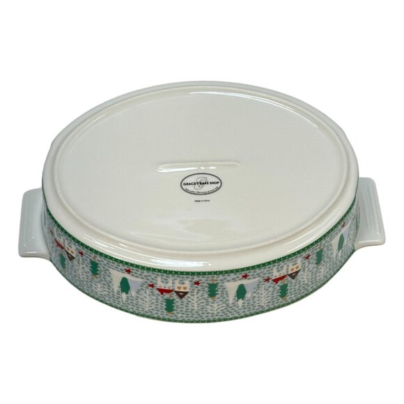 Graces Bake Shop JOY Oven Safe Oval Casserole Lidded Baker Christmas Village - Picture 6 of 12